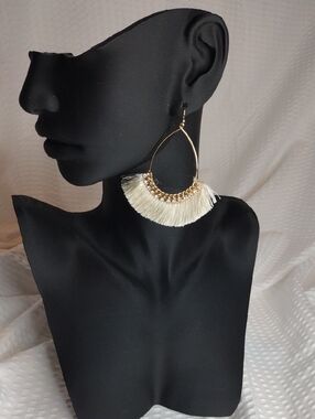 Plunder Fringe Teardrop Hoop Earrings - Ivory
